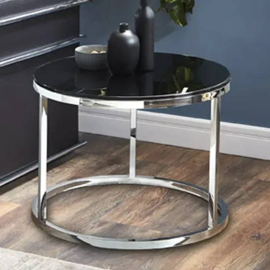 Sioux Round Coffee Table - Black Glass, Chrome image