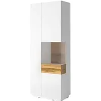 Sioux Tall Left Display Cabinet with LED - White, Oak