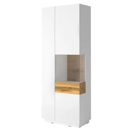 Sioux Tall Left Display Cabinet with LED - White, Oak