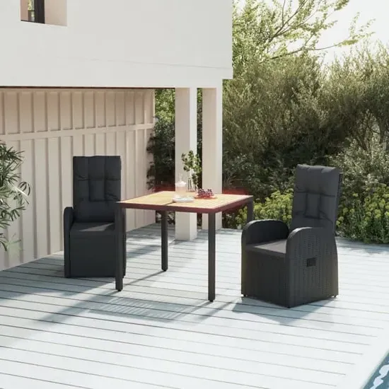 Sitka 3-Piece Garden Dining Set - Black, Poly Rattan image