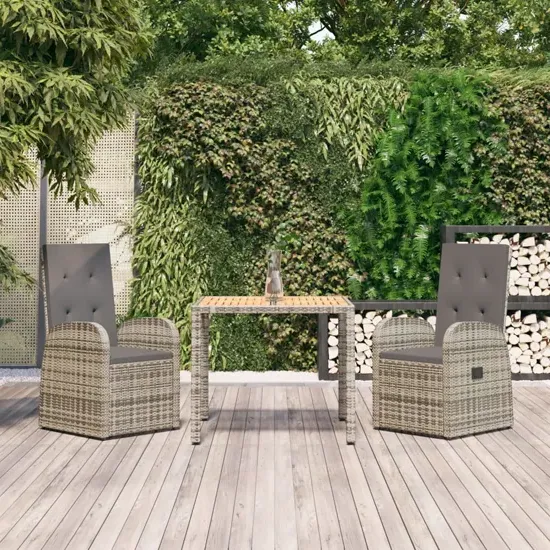 Sitka 3-Piece Garden Dining Set Reclining - Grey, Poly Rattan product