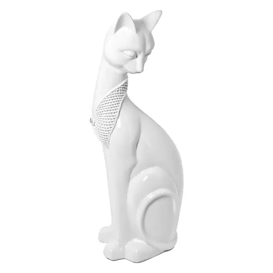 Sitting Cat Sculpture - White, Ceramic image
