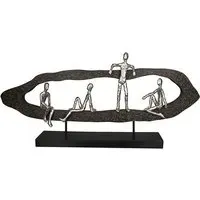 Sitting Man Aluminium Sculpture - Silver, Wood