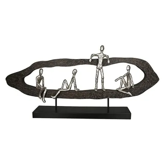 Sitting Man Aluminium Sculpture - Silver, Wood