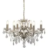 Six Light Chandelier with Crystal Drops - Antique Brass
