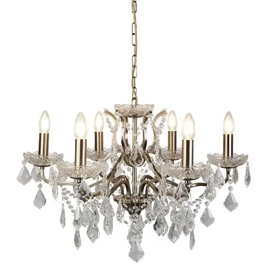 Six Light Chandelier with Crystal Drops - Antique Brass image