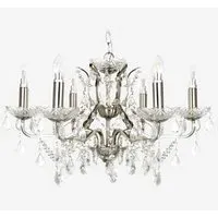 Six Light Chandelier with Crystal Drops - Satin Silver