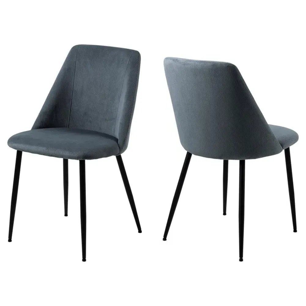 Skokie Dining Chairs with Black Legs, Set of 2 - Grey, Corduroy product
