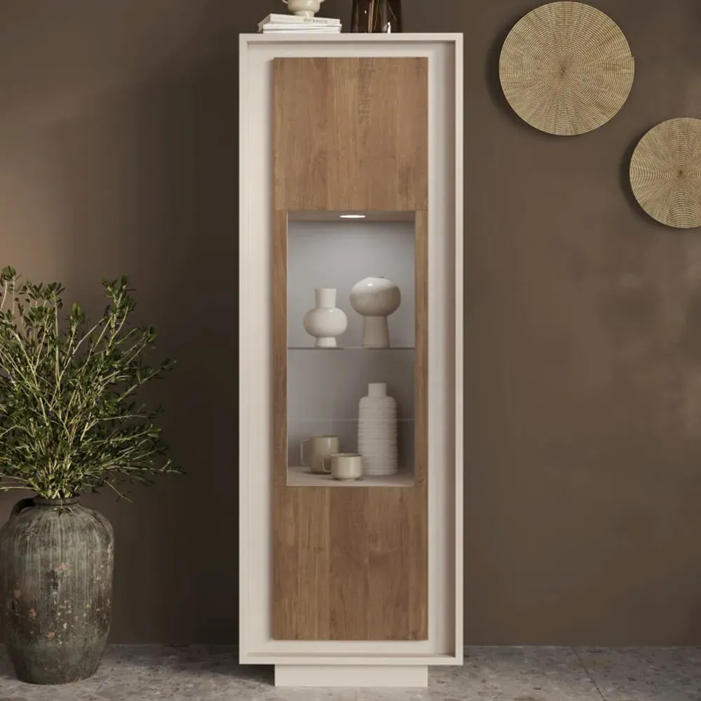 Skokie Display Cabinet with LED Lighting - Cashmere and Mercure