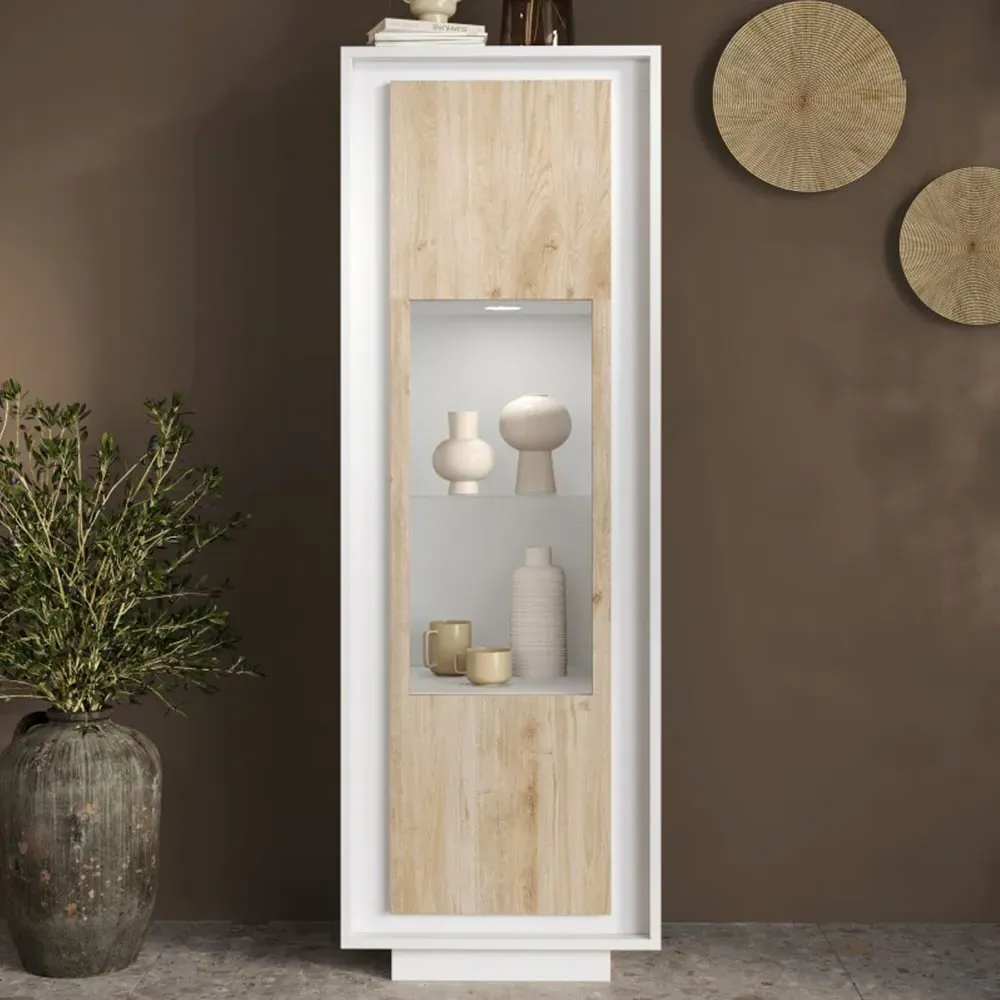 Skokie Display Cabinet with LED Lighting - Matt White and Cadiz