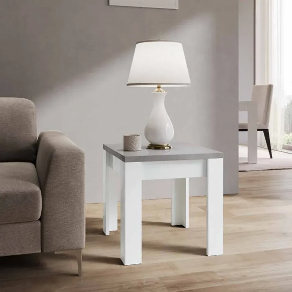 Skokie High Gloss Lamp Table - Grey Marble Effect and White, MDF image