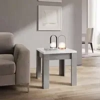 Skokie High Gloss Lamp Table - White and Grey Marble Effect, MDF