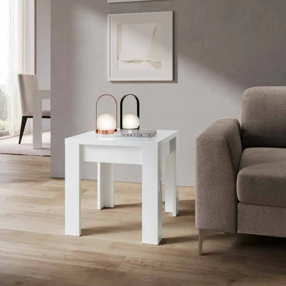 Skokie High Gloss Lamp Table - White, MDF