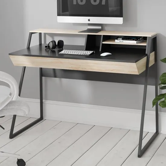 Skokie Laptop Desk with 2 Drawers - Black, Oak image