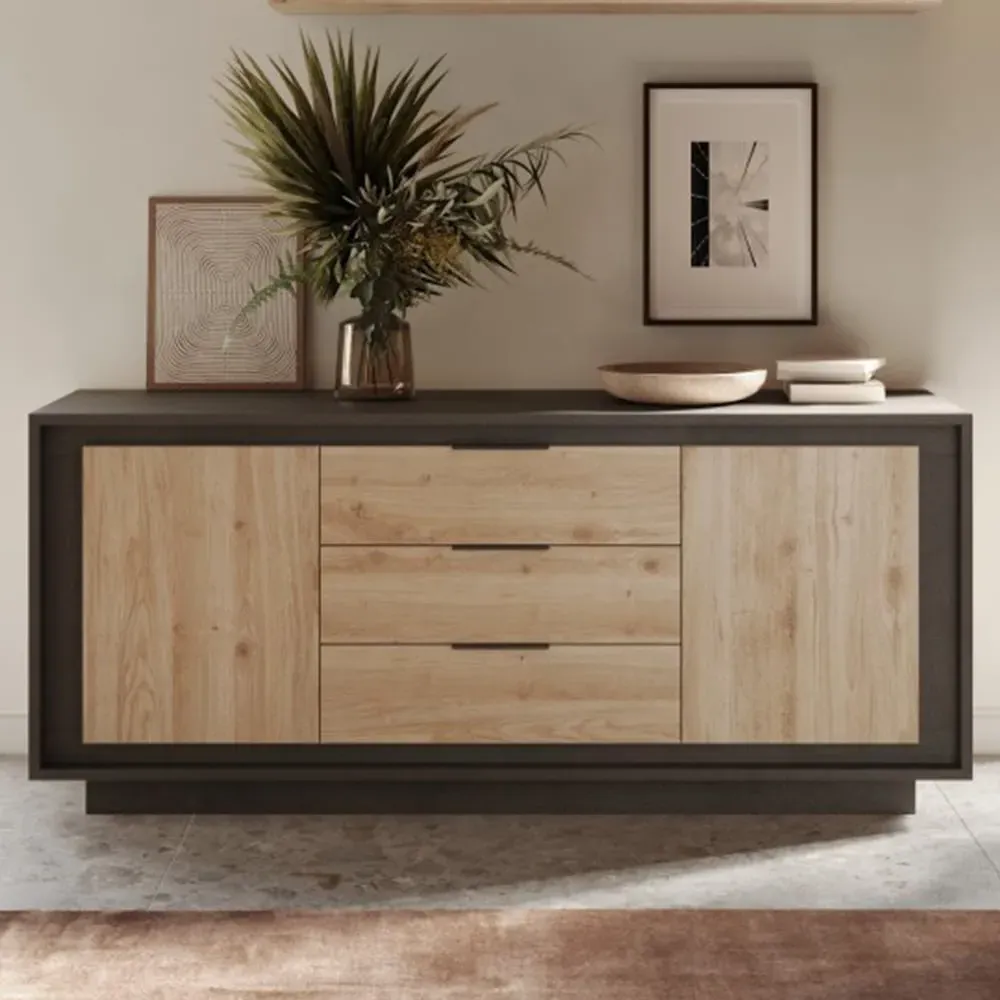 Skokie Wooden Sideboard with 2 Doors 3 Drawers - Black image