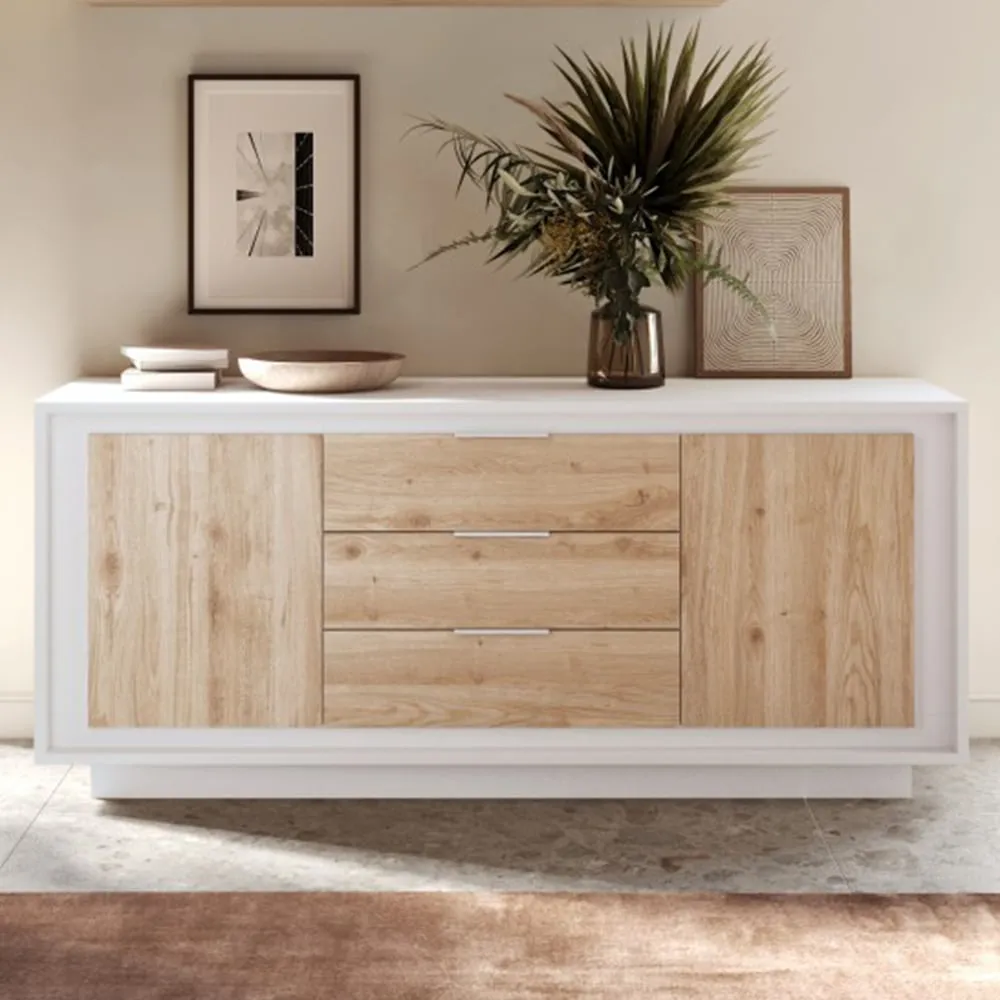 Skokie Wooden Sideboard with 2 Doors 3 Drawers - White
