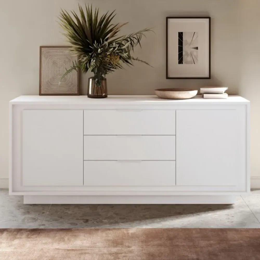Skokie Wooden Sideboard with 2 Doors 3 Drawers - White