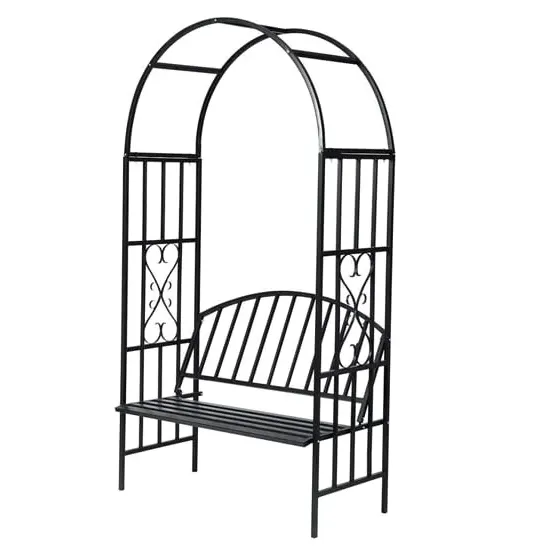 Skylar Garden Bench with Rose Arch - Black, Metal