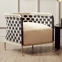 Slinger Rattan Bedroom Chair with Gold Legs - Black, Jute