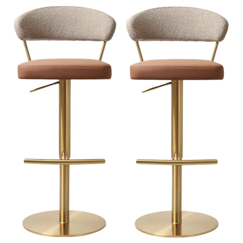 Sloan Bar Stools in Pair - Brown, Leather Fabric