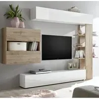 Solana Wall Entertainment Unit - White, Cadiz Oak