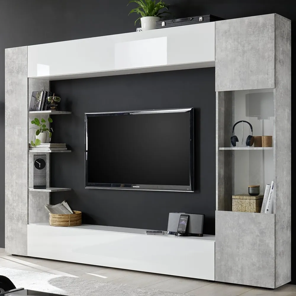 Solana Wall Entertainment Unit - White, Cement