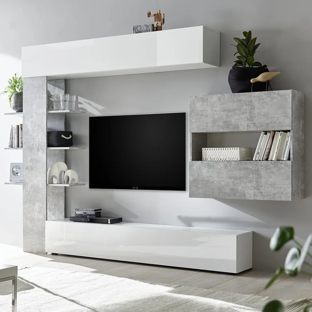 Solana Wall Entertainment Unit - White, Cement