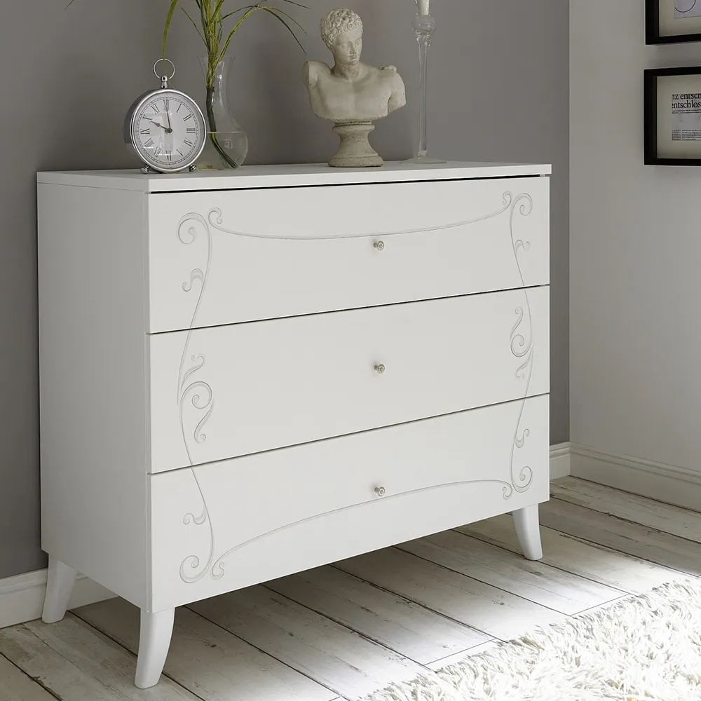 Solar Wooden 3 Drawer Chest - Serigraphed White