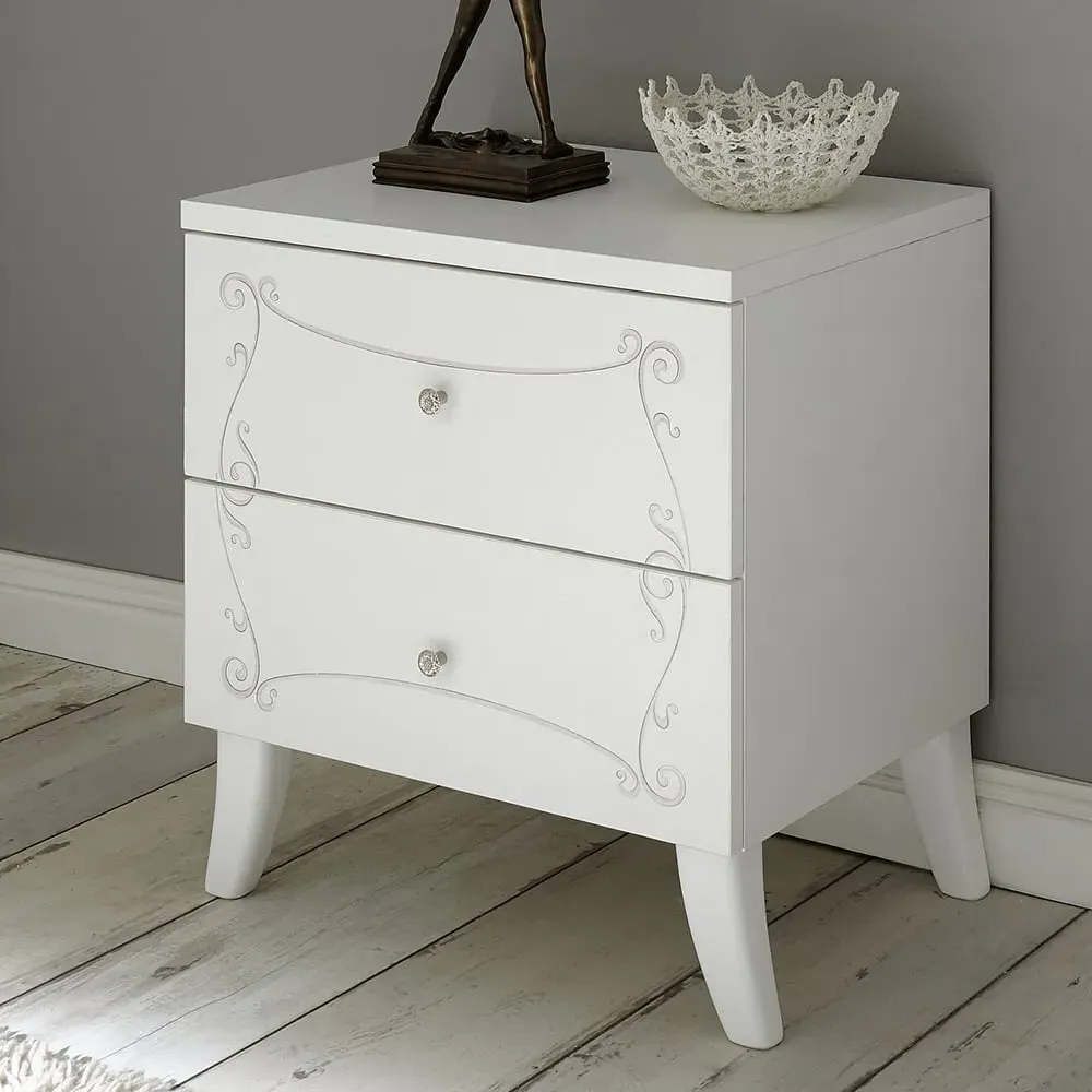 Solar Wooden Bedside Cabinet - Serigraphed White image