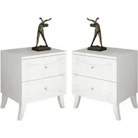Solar Wooden Bedside Cabinets Pair - Serigraphed White