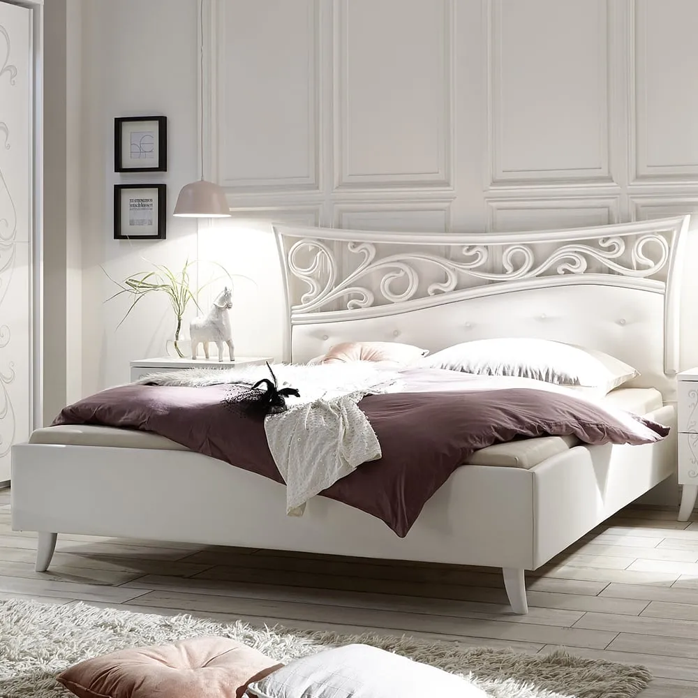 Solar Wooden King Size Bed - Serigraphed White