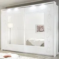 Solar Wooden Wardrobe with Mirror and LED - Serigraphed White