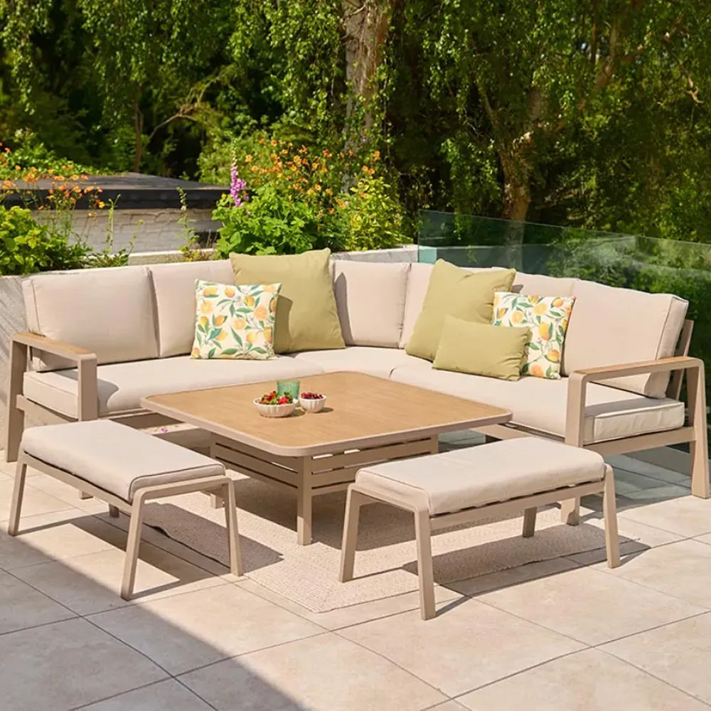 Solein Square Adjustable Dining Set with Cushion - Taupe, Aluminium product