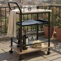 Solna 2-Tier Drinks Trolley with Wheels - Oak, Black Metal