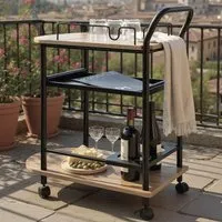 Solna Two-Tier Drinks Serving Trolley - Oak, Black Metal alternate view