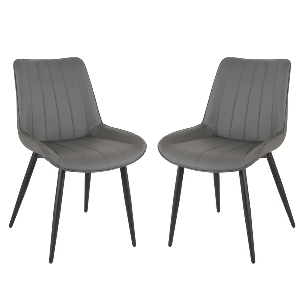 Solomona Dining Chairs Pair - Dark Grey, PU Leather