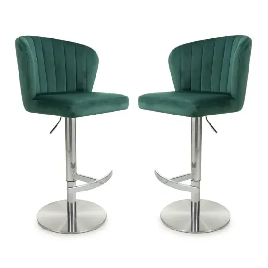 Solvo Bar Stools with Swivel - Green, Velvet image