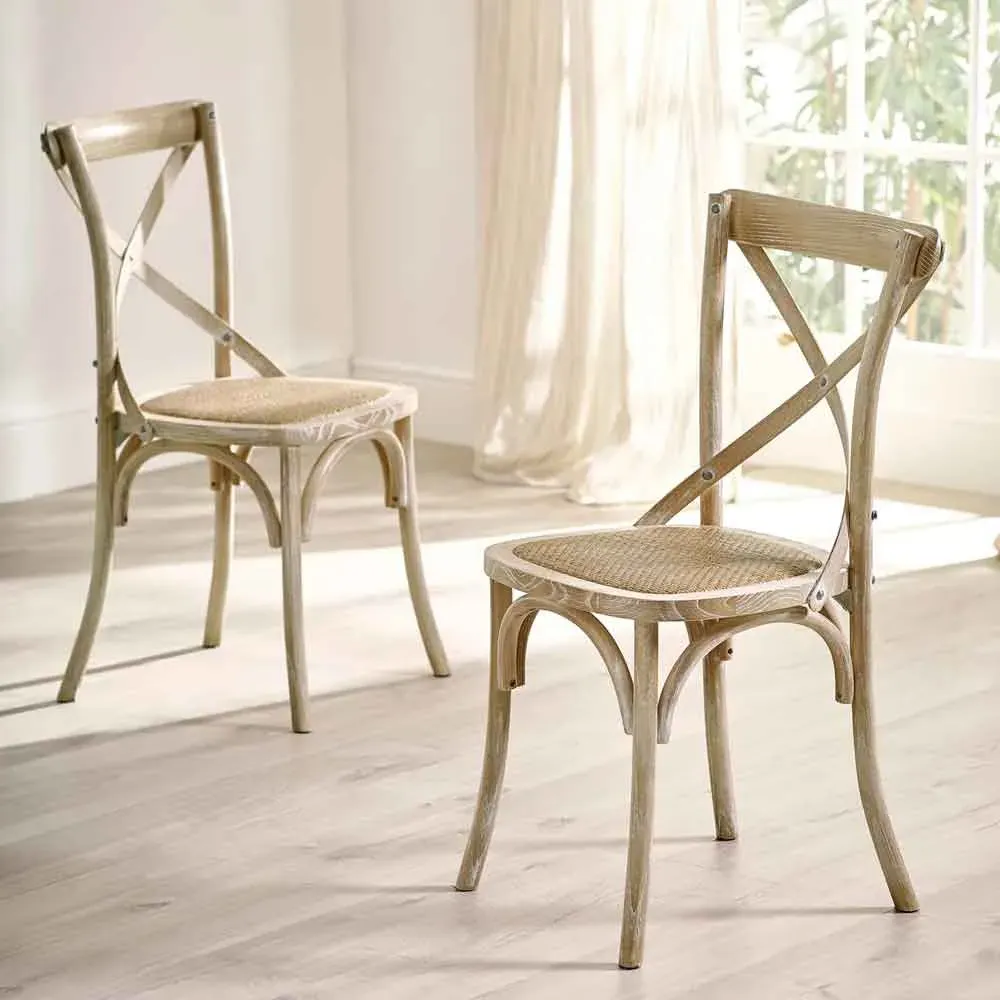 Somerton Dining Chairs with Rattan Seat, Pair - Brown, Wood product