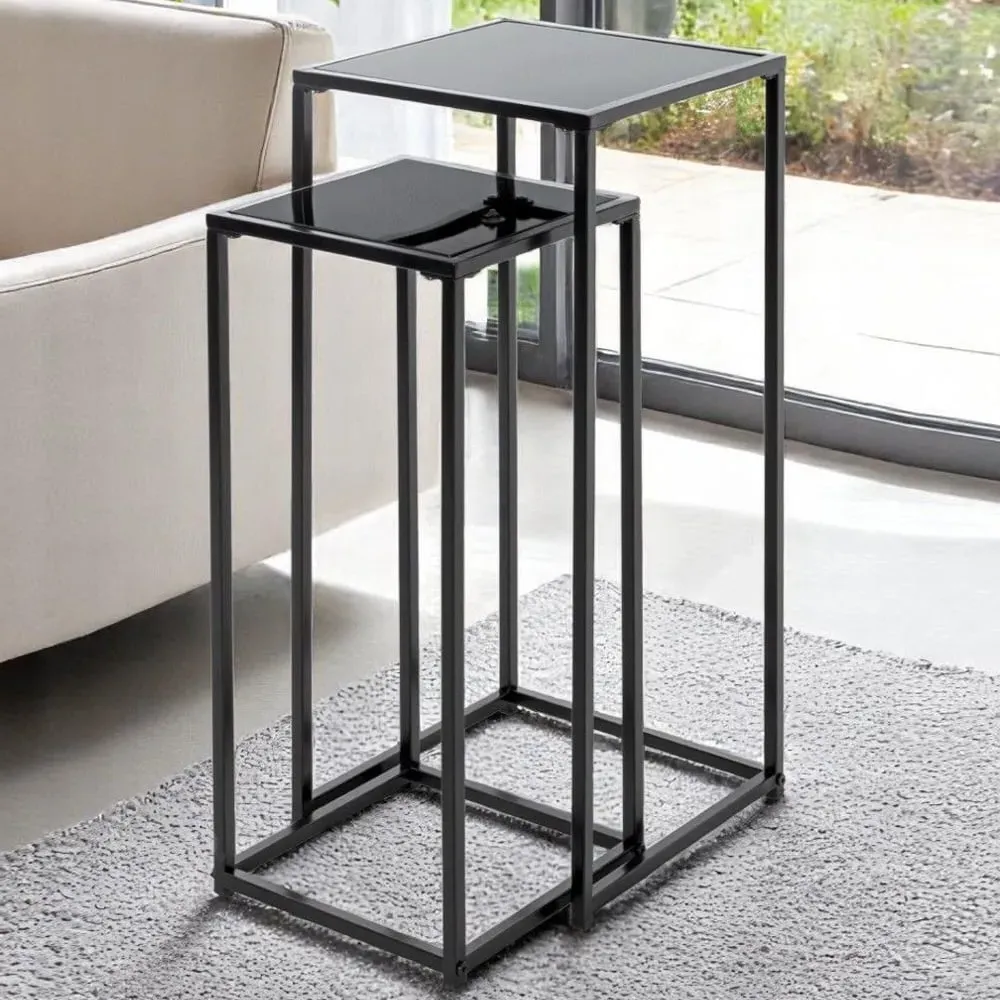 Sonora Set of 2 Planters - Black Glass, Steel