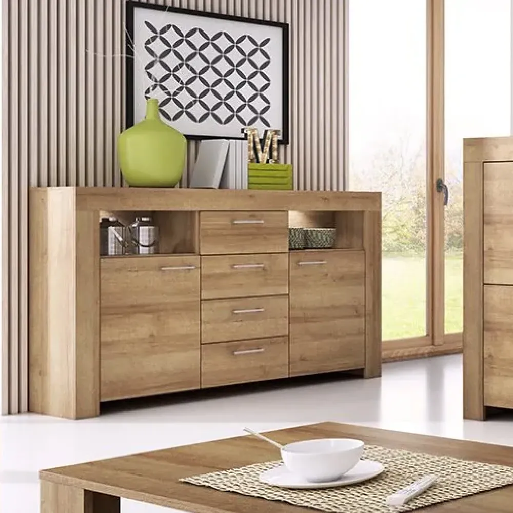Sonora Wooden Sideboard with 2 Doors 4 Drawers - Riviera Oak image