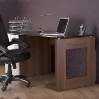 Sorbose Laptop Desk with Storage - Black Glass, Walnut
