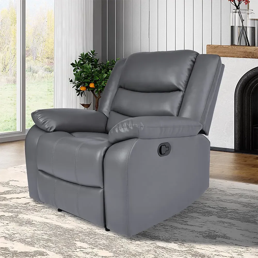 Sorreno 1-Seater Recliner Sofa - Dark Grey, Bonded Leather