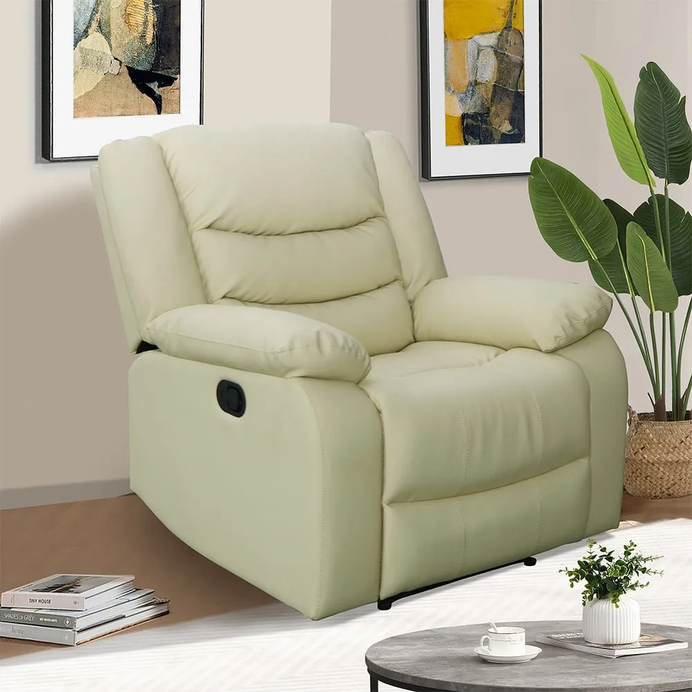 Sorreno 1-Seater Recliner Sofa - Ivory, Bonded Leather