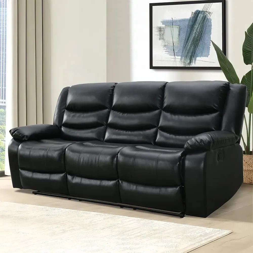 Sorreno 3-Seater Recliner Sofa - Black, Bonded Leather