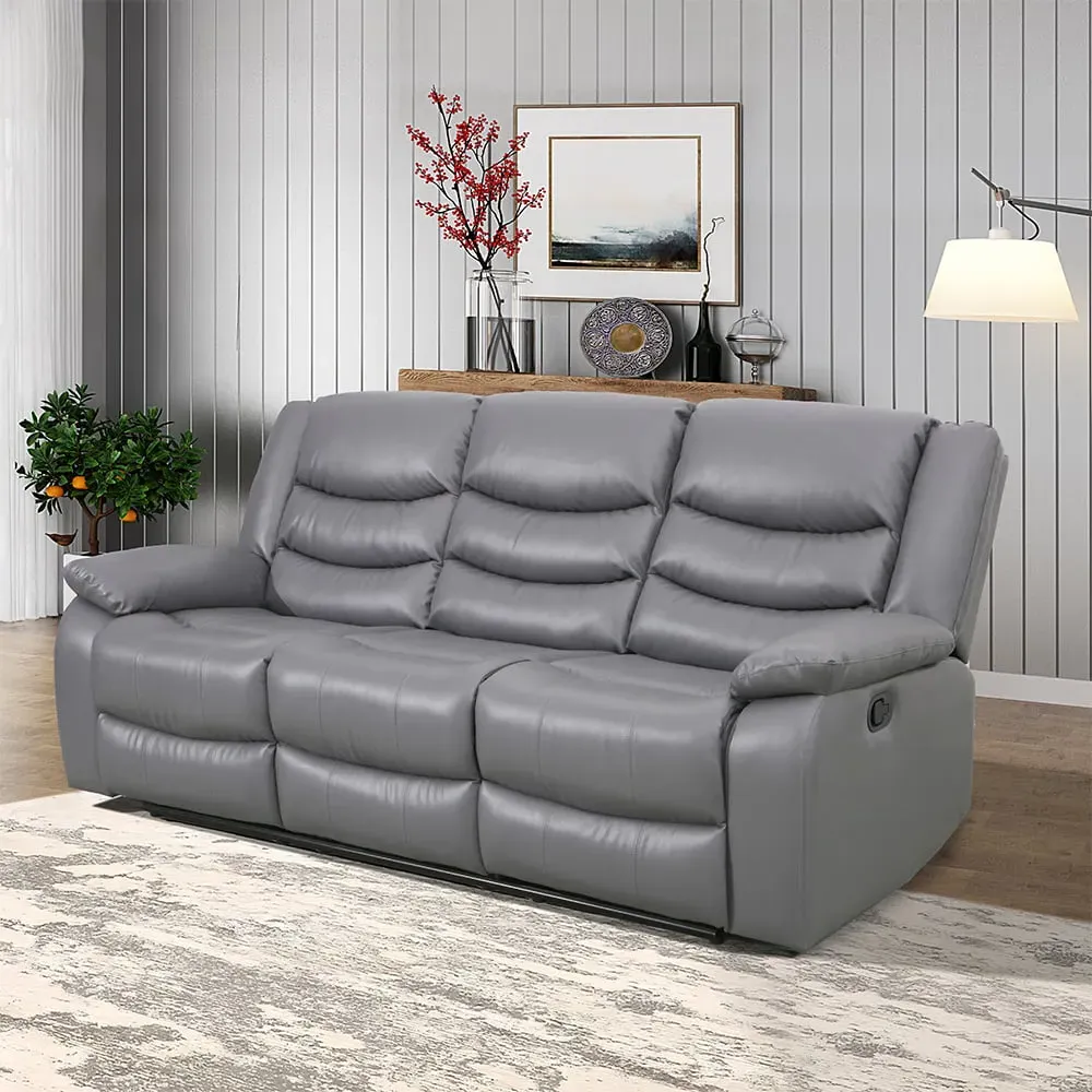 Sorreno 3-Seater Recliner Sofa - Dark Grey, Bonded Leather