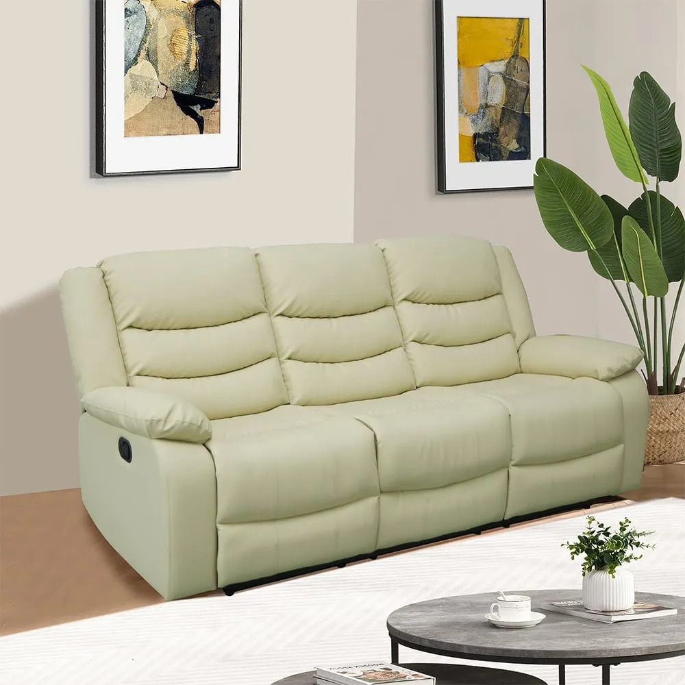Sorreno 3-Seater Recliner Sofa - Ivory, Bonded Leather