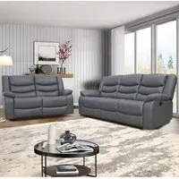 Sorreno 3+2 Recliner Sofa Set - Dark Grey, Bonded Leather