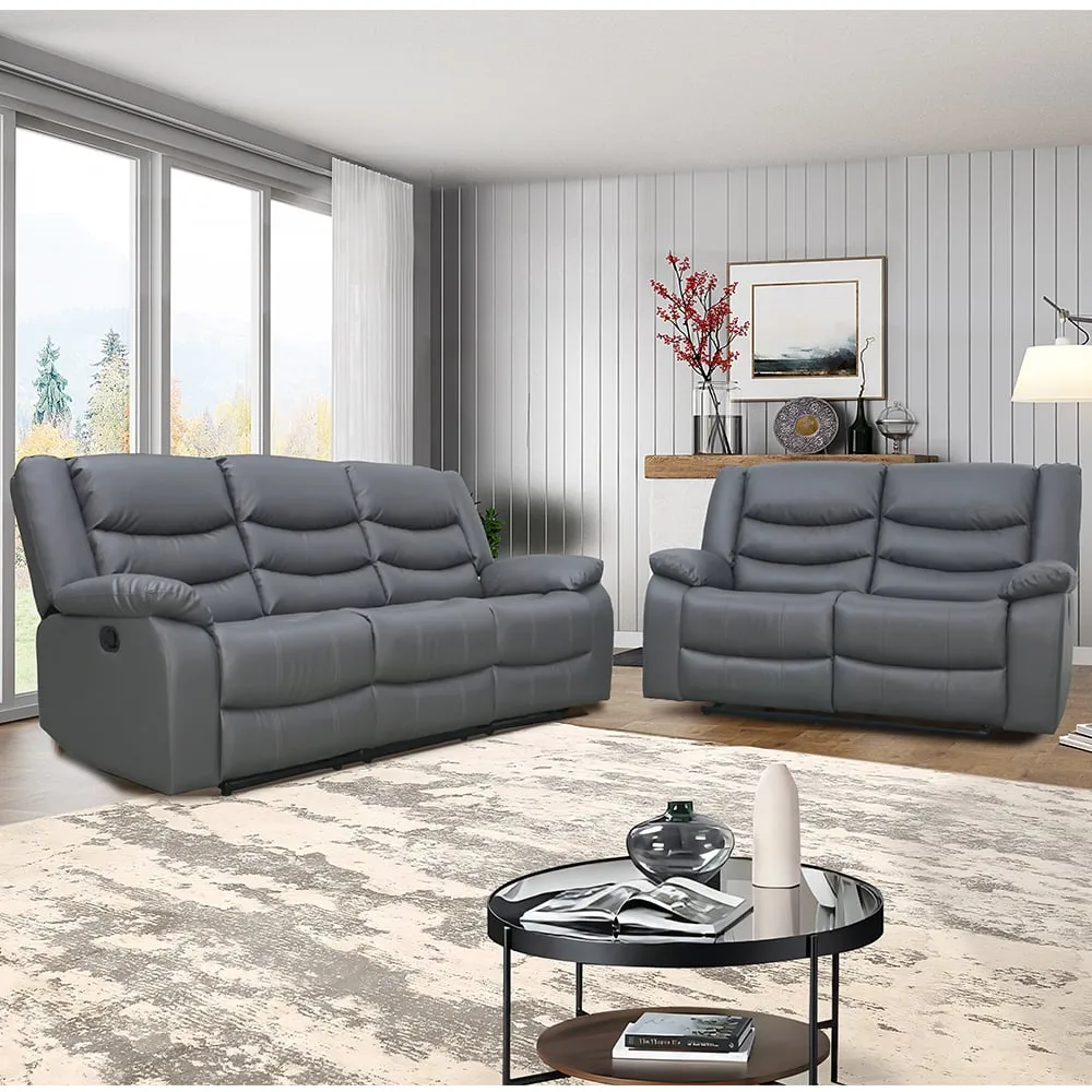 Sorreno 3+2 Recliner Sofa Set - Dark Grey, Bonded Leather
