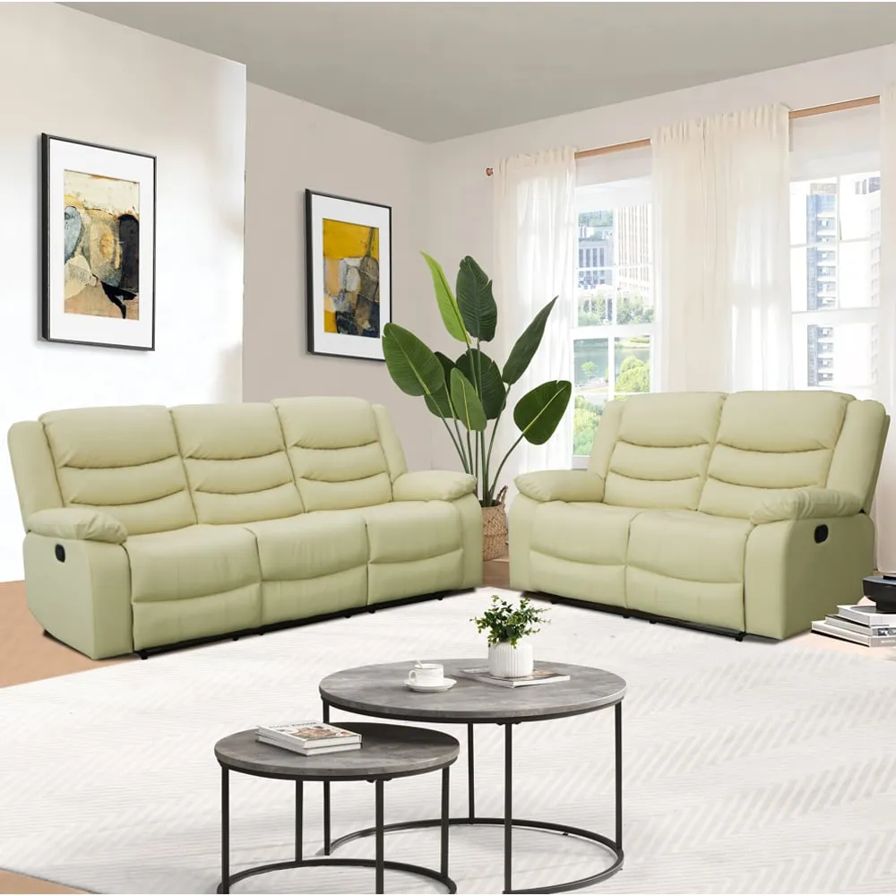 Sorreno 3+2 Recliner Sofa Set - Ivory, Bonded Leather