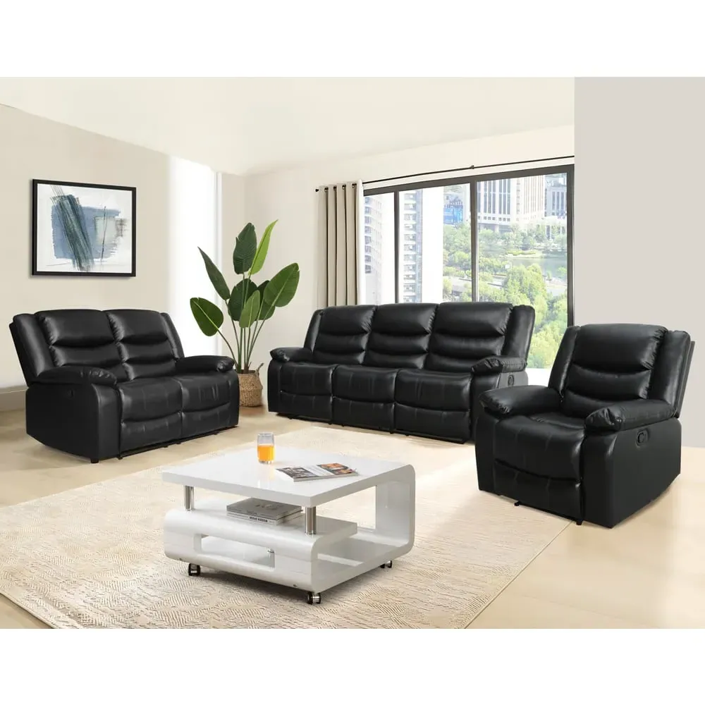 Sorreno 3+2+1 Recliner Sofa Set - Black, Bonded Leather
